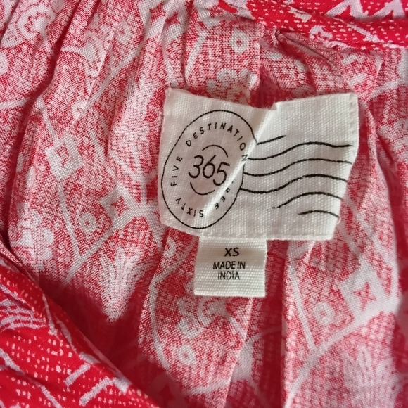 Destination 365 Women's XS Red White Print Short Sleeve Tie Neck Maxi  Dress - Picture 7 of 8